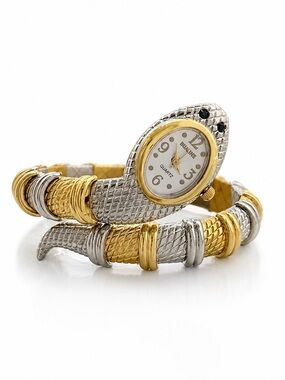 Two-Tone Snake Wrap Watch in Gold and Silver